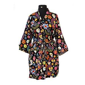 Sugar Skull Terry Lined Bath Robe w Belt